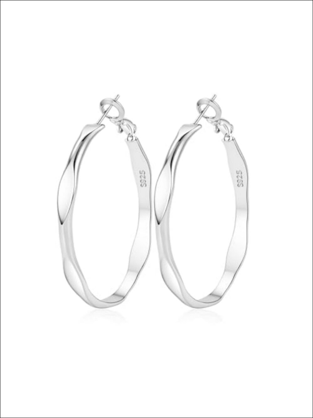 Sterling Silver Hoop Earrings Hypoallergenic Wave Design 50MM